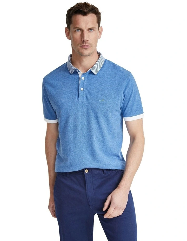 Axell Striped Collar Pique Polo in Blue image 5