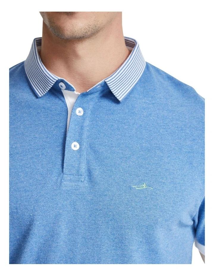 Axell Striped Collar Pique Polo in Blue image 6