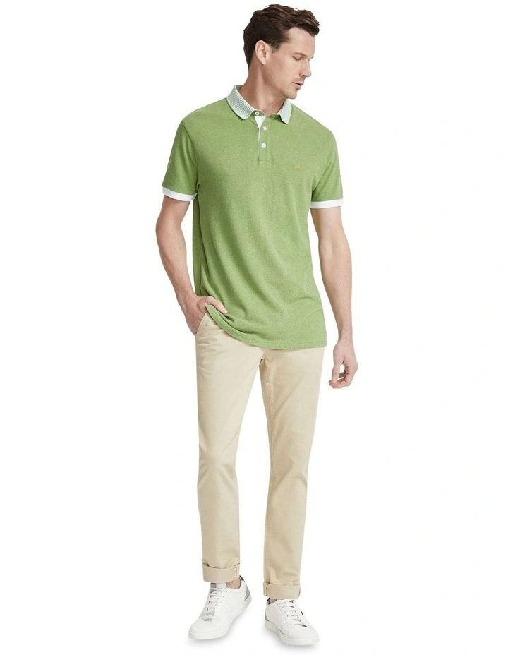 Axell Striped Collar Pique Polo in Green image 1