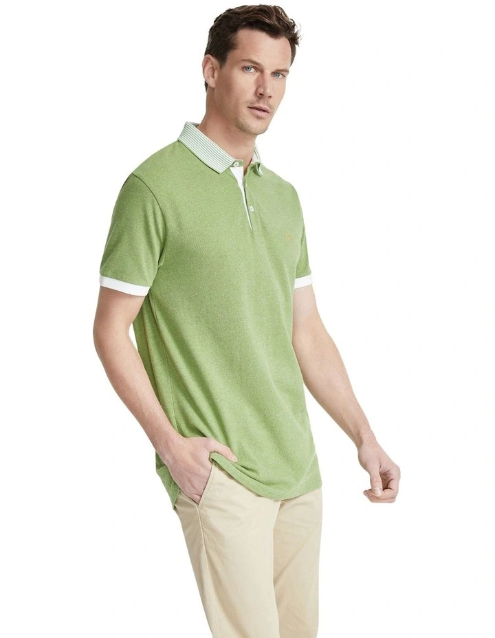 Axell Striped Collar Pique Polo in Green image 2