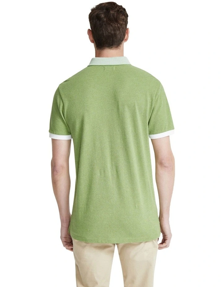 Axell Striped Collar Pique Polo in Green image 3