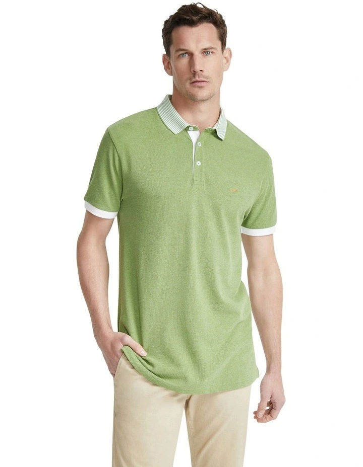 Axell Striped Collar Pique Polo in Green image 5