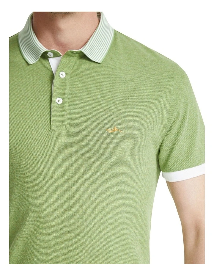 Axell Striped Collar Pique Polo in Green image 6