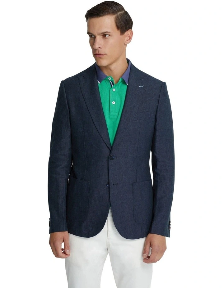 Milton Linen Blazer With Peak Lapel in Ink image 1