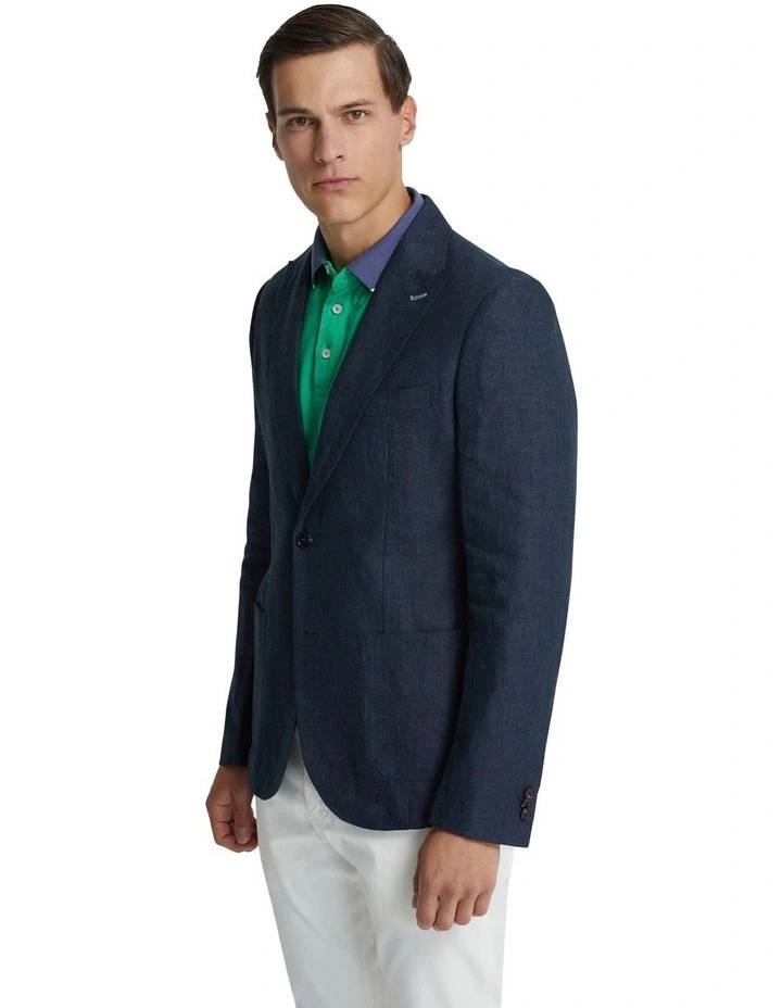 Milton Linen Blazer With Peak Lapel in Ink image 2