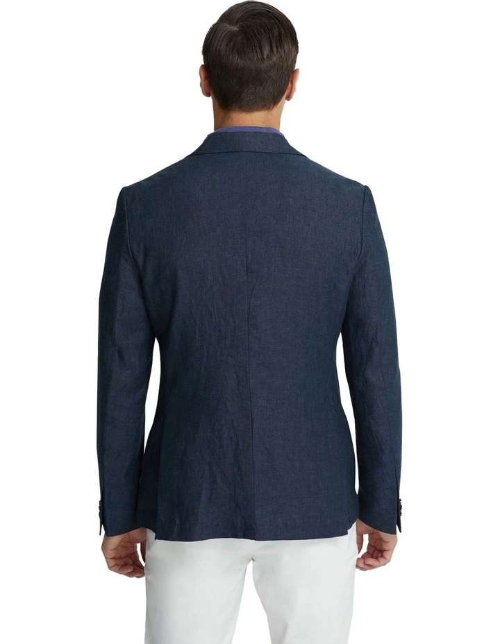 Milton Linen Blazer With Peak Lapel in Ink image 3