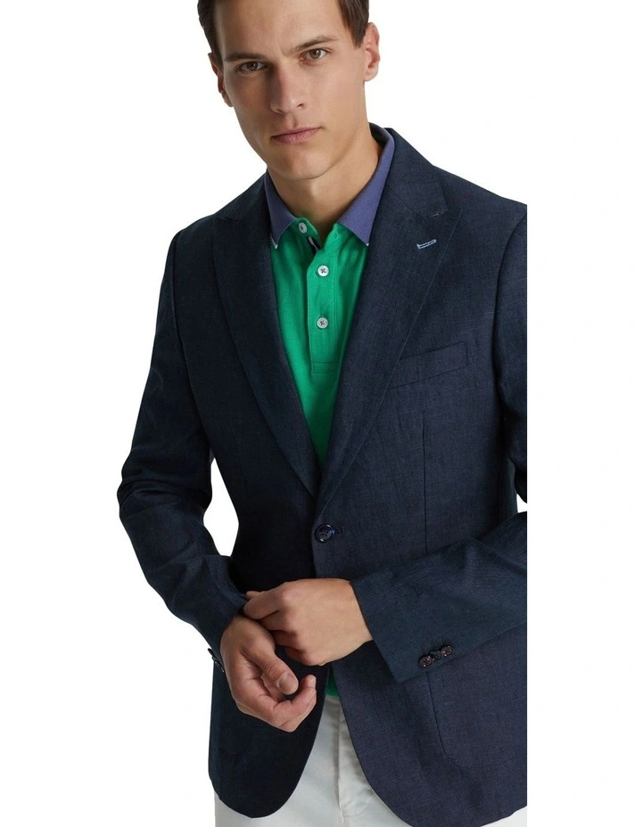 Milton Linen Blazer With Peak Lapel in Ink image 4