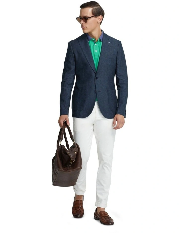 Milton Linen Blazer With Peak Lapel in Ink image 7