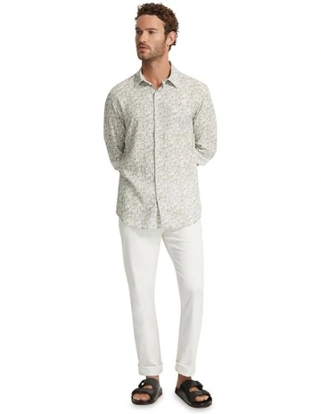Holloway Linen Blend Printed Shirt in Sage Green