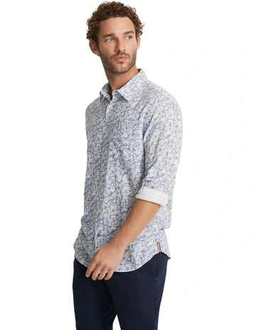Holloway Linen Blend Printed Shirt in Blue
