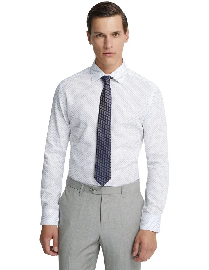 Islington Luxury Printed Shirt in White/Navy image 1