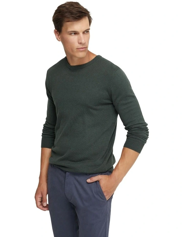 Crew Neck Cotton Cashmere Knit in Bottle Green image 2