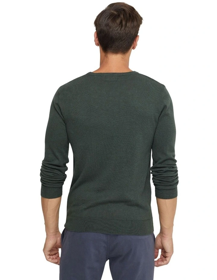 Crew Neck Cotton Cashmere Knit in Bottle Green image 3