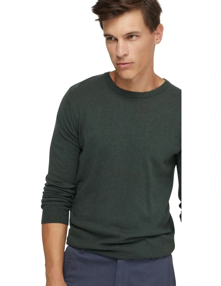 Crew Neck Cotton Cashmere Knit in Bottle Green image 4