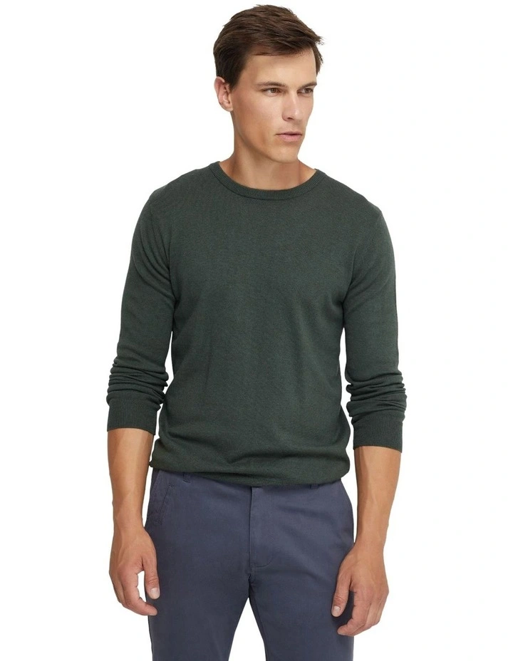 Crew Neck Cotton Cashmere Knit in Bottle Green image 5