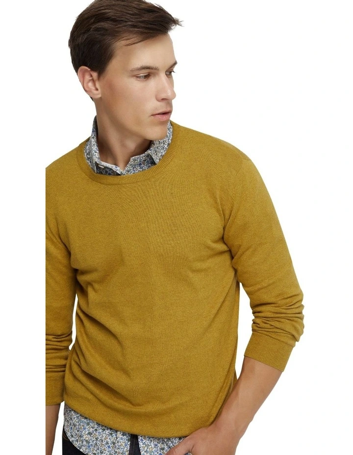 Crew Neck Cotton Cashmere Knit in Acid image 4