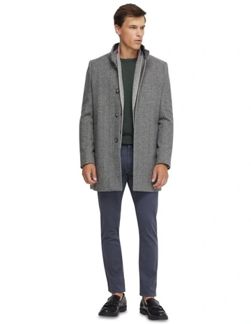 Dunbar Herringbone Wool Rich Coat in Grey