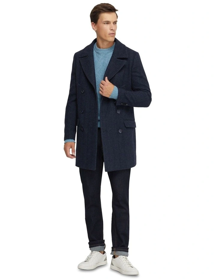 Mason Herringbone Wool Rich Coat in Blue image 1