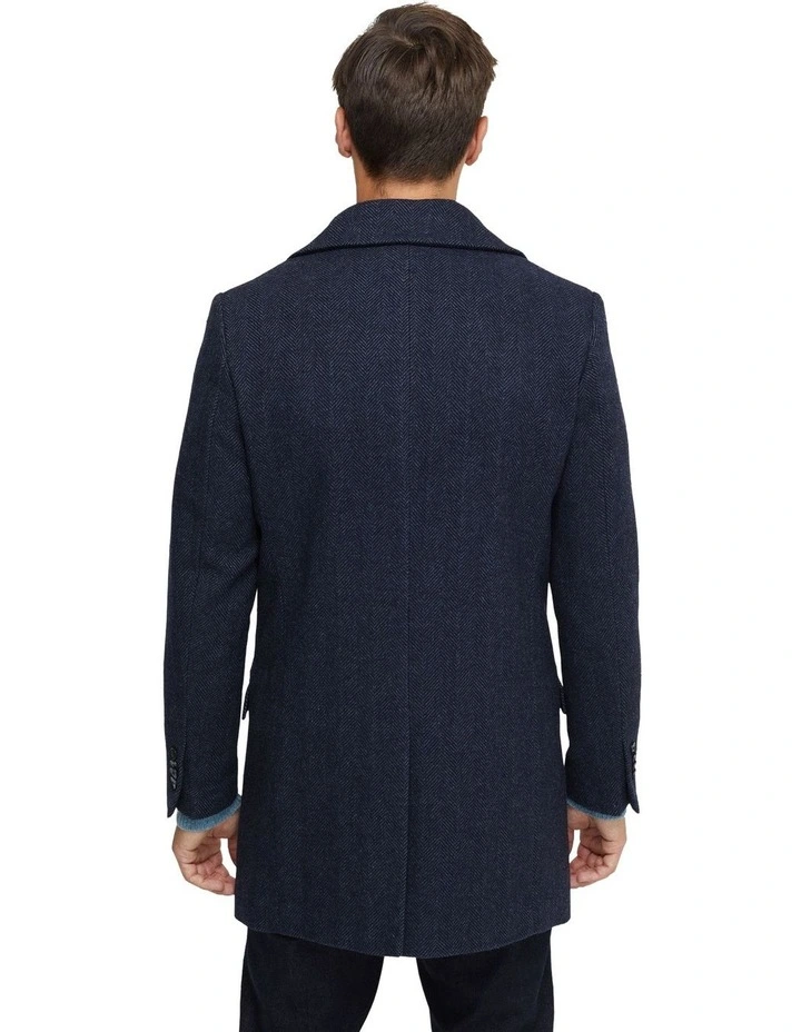Mason Herringbone Wool Rich Coat in Blue image 3