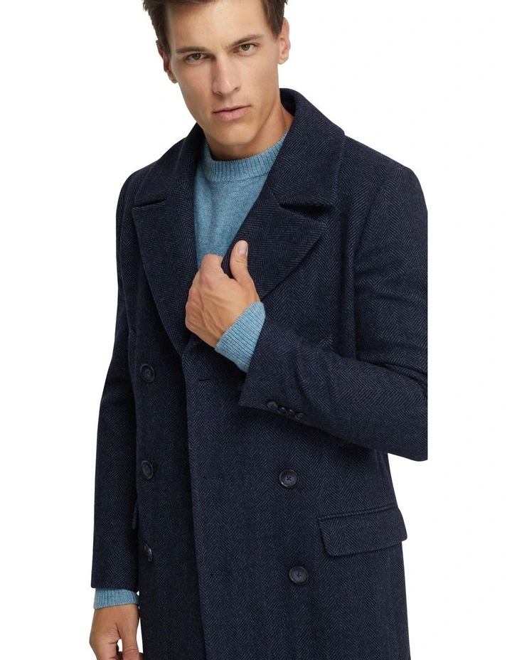 Mason Herringbone Wool Rich Coat in Blue image 4