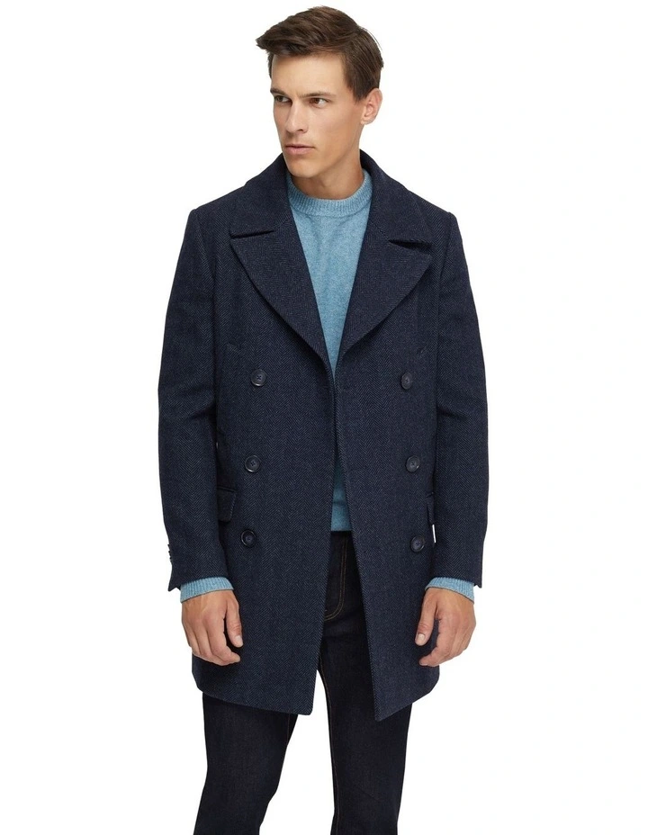 Mason Herringbone Wool Rich Coat in Blue image 5