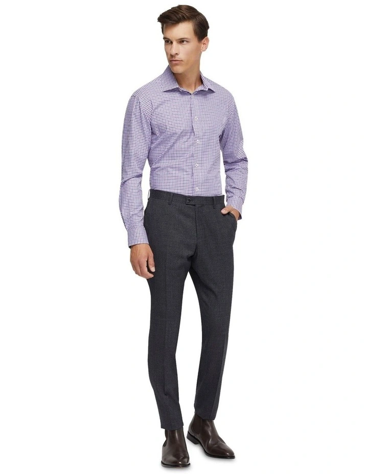Islington Cotton Small Check Shirt in Purple/Navy image 5