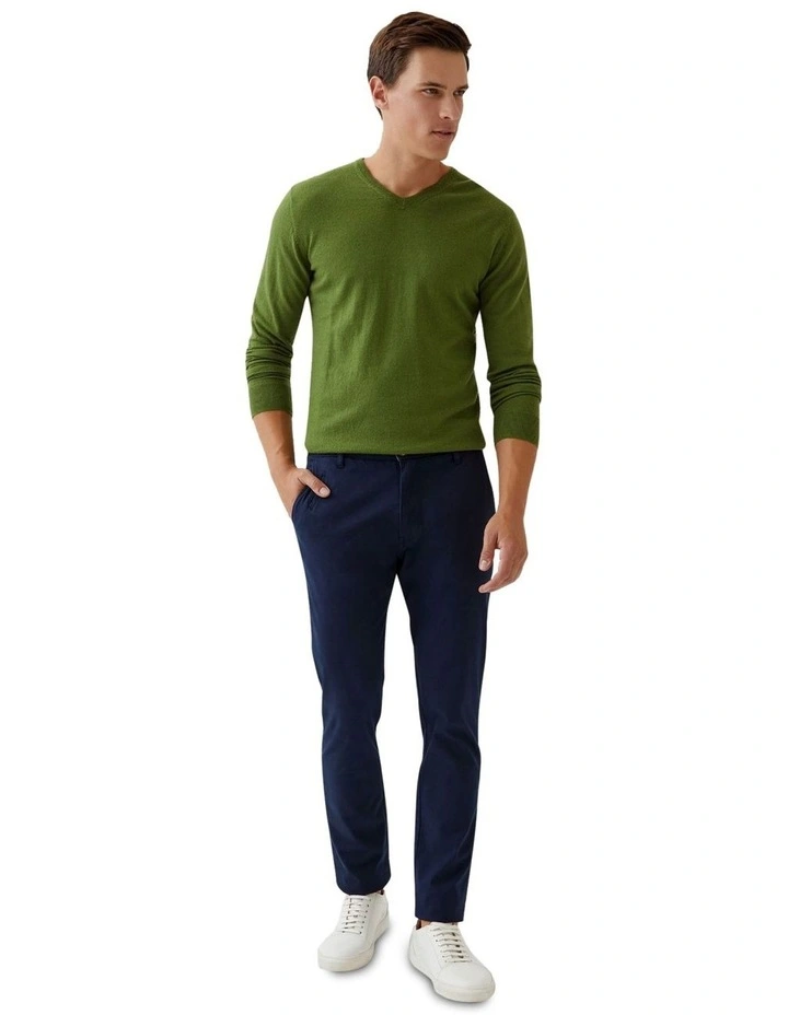V-Neck Pure Merino Wool Pullover in Olive Green image 1