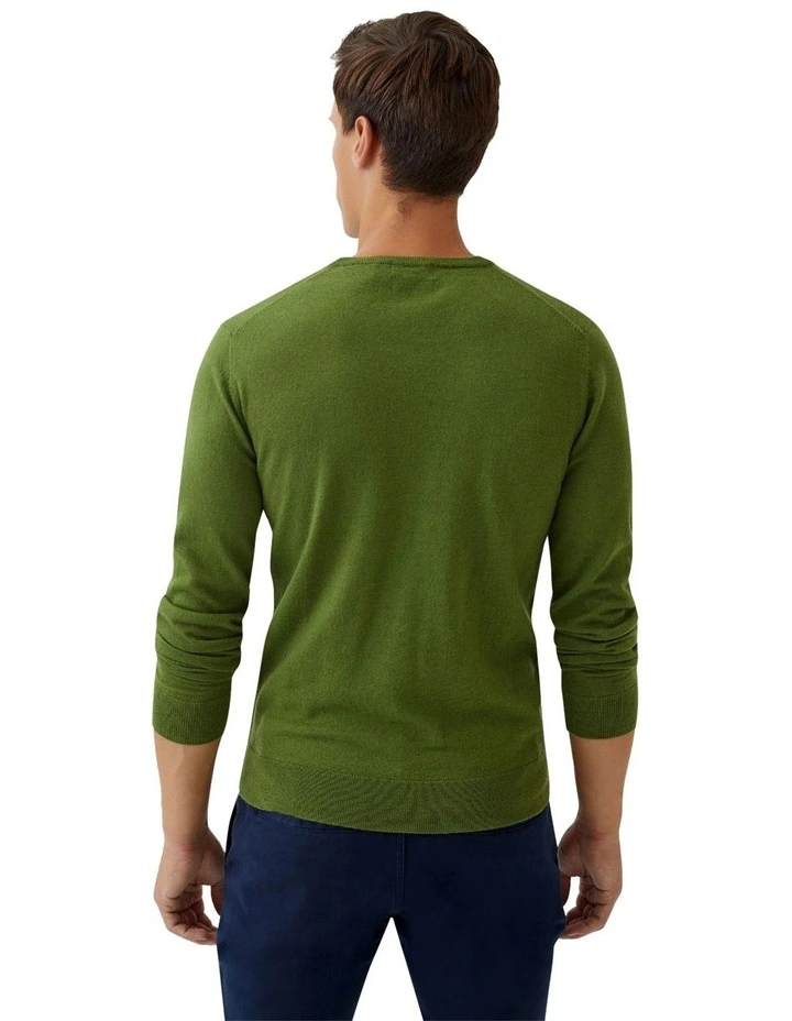 V-Neck Pure Merino Wool Pullover in Olive Green image 3