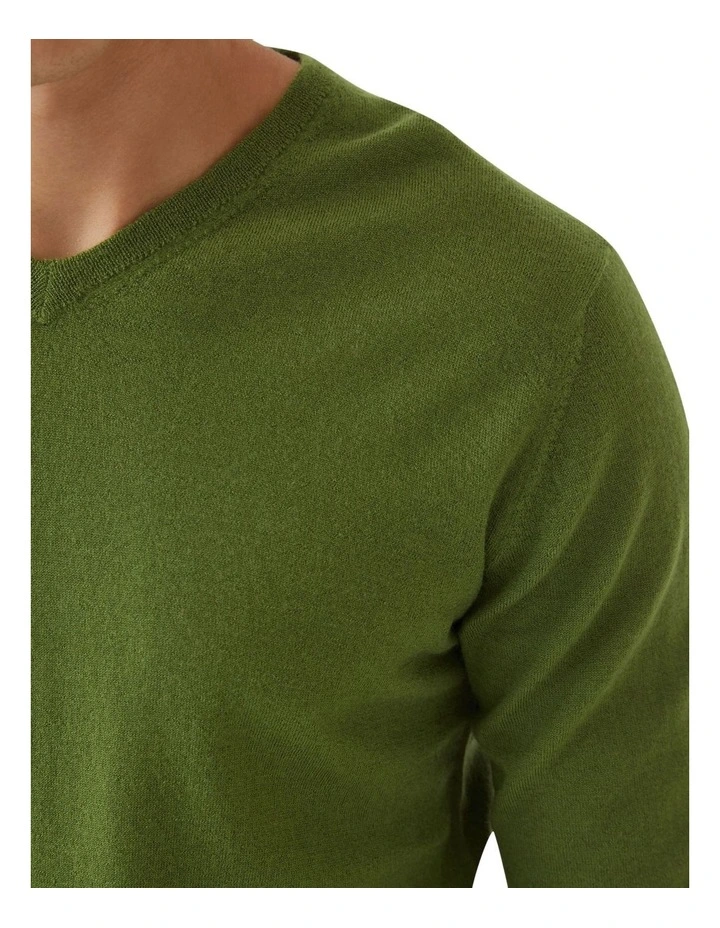 V-Neck Pure Merino Wool Pullover in Olive Green image 6