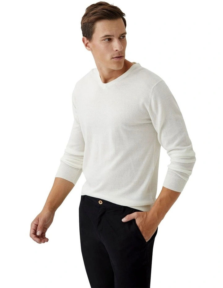 V-Neck Pure Merino Wool Pullover in Winter White image 2