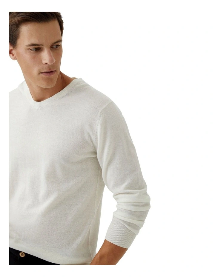 V-Neck Pure Merino Wool Pullover in Winter White image 4