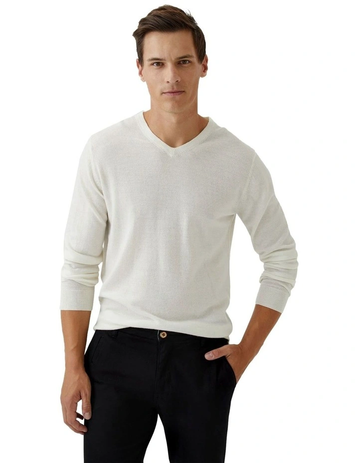 V-Neck Pure Merino Wool Pullover in Winter White image 5