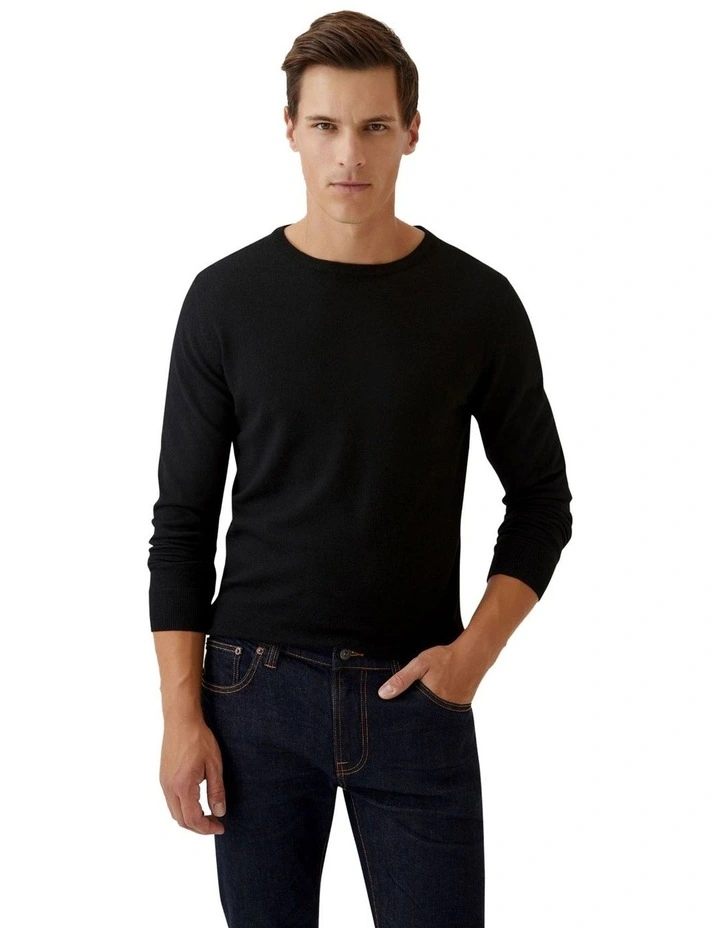 Crew Neck Merino Wool Knit in Black image 1