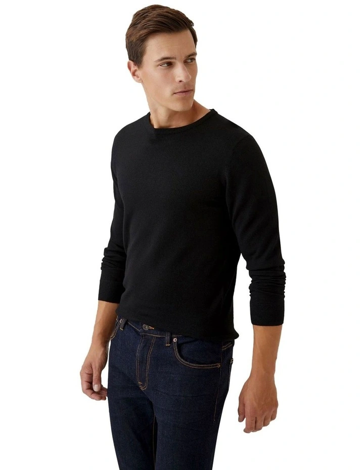 Crew Neck Merino Wool Knit in Black image 2