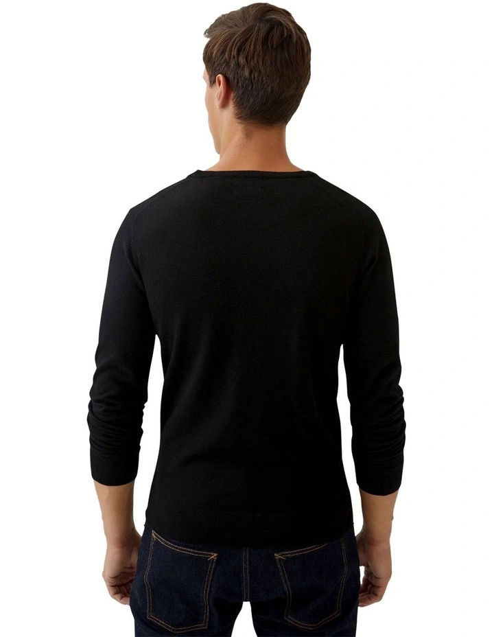 Crew Neck Merino Wool Knit in Black image 3