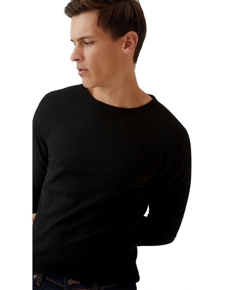 Crew Neck Merino Wool Knit in Black image 4