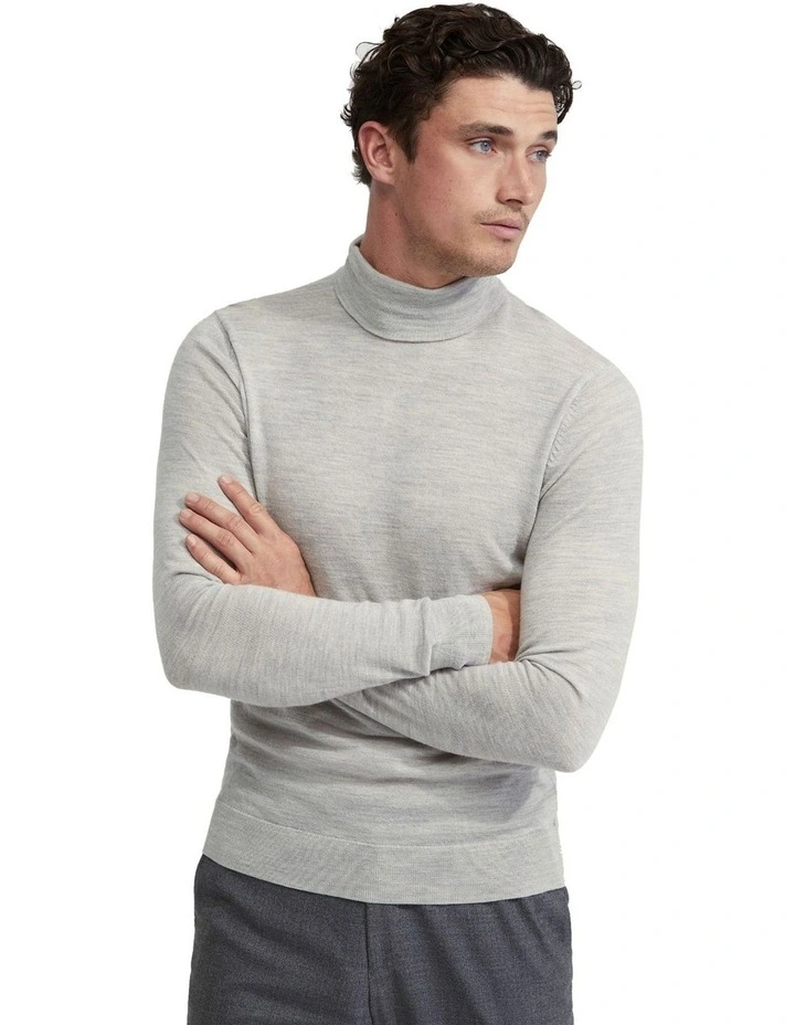 Aaron Turtle Neck Merino Wool Knit in Silver Grey image 2