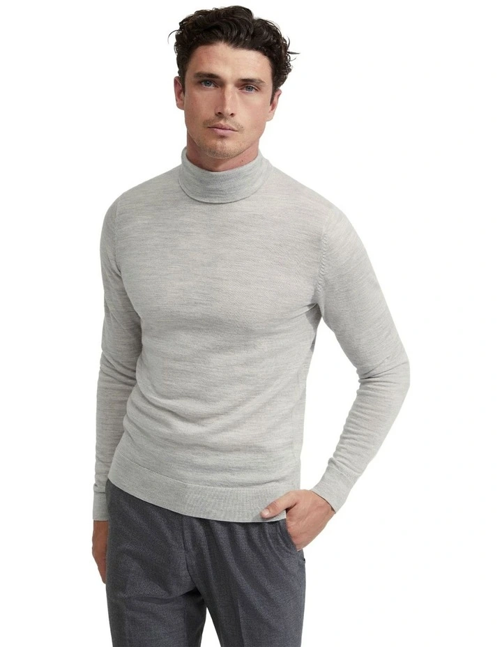 Aaron Turtle Neck Merino Wool Knit in Silver Grey image 5