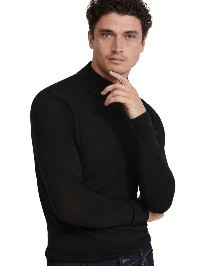 Aaron Turtle Neck Merino Wool Knit in Black image 4