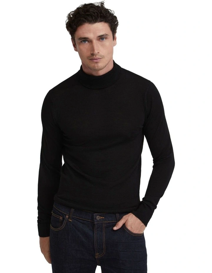 Aaron Turtle Neck Merino Wool Knit in Black image 5