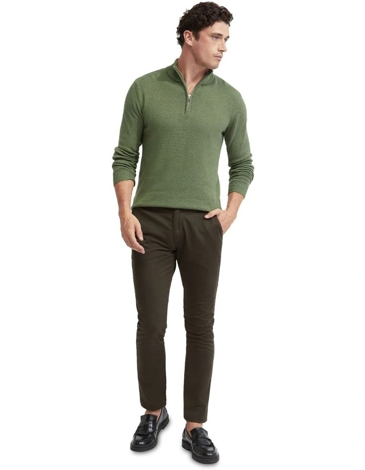 Robert Zip Neck Cotton Knit in Green image 1