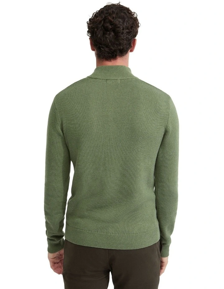 Robert Zip Neck Cotton Knit in Green image 3