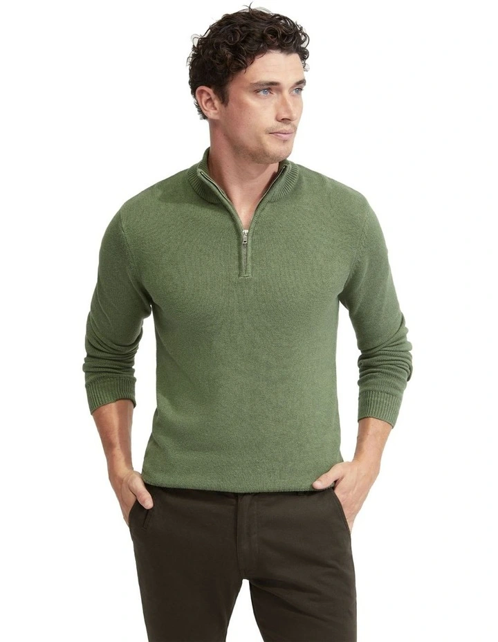 Robert Zip Neck Cotton Knit in Green image 4