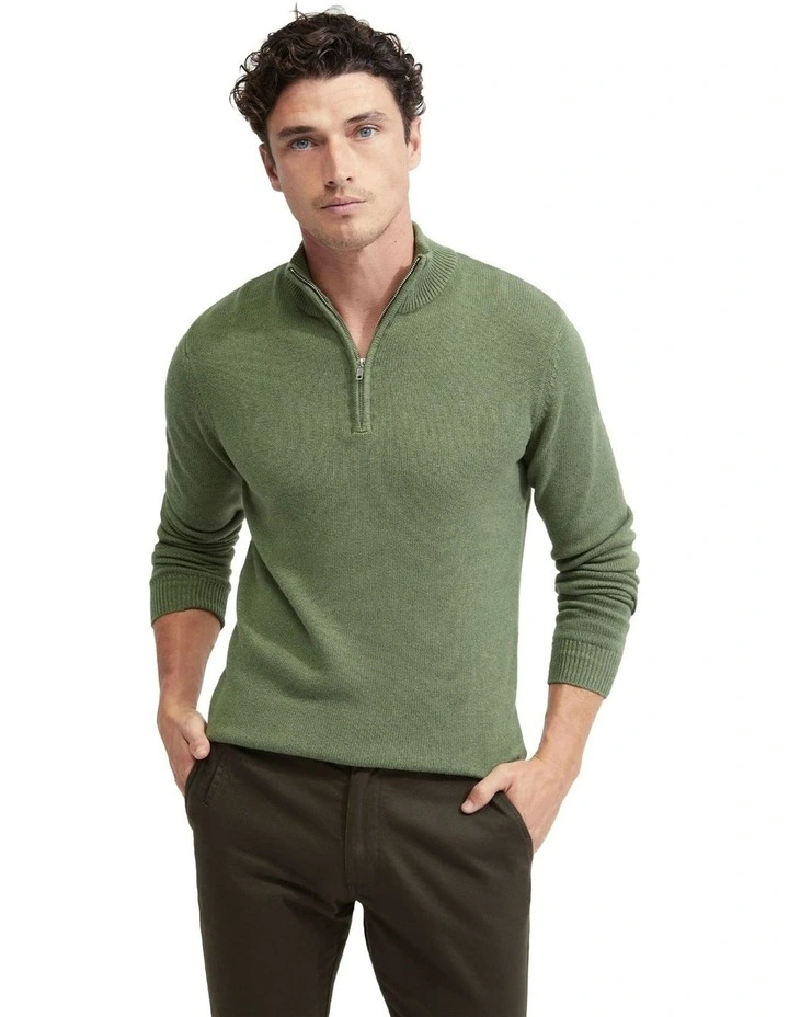 Robert Zip Neck Cotton Knit in Green image 5
