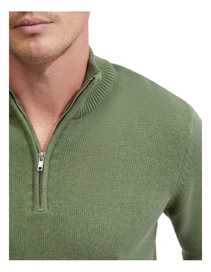 Robert Zip Neck Cotton Knit in Green image 6