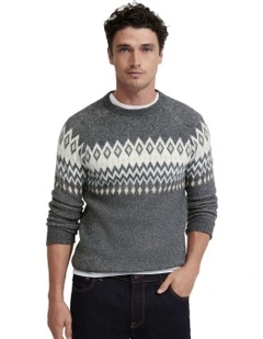 Ashton Patterned Crew Neck Knit in Grey