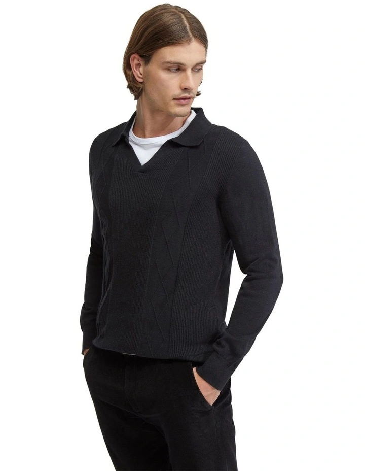 Rufus Polo Collar Knit in Black image 2