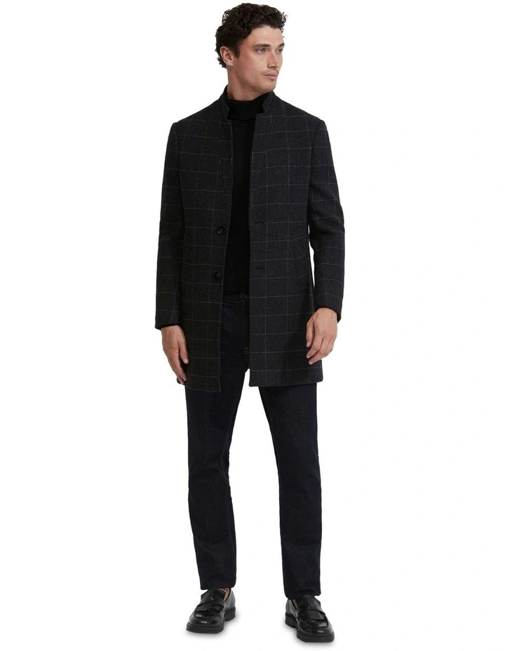 Austin Wool Rich Checked Overcoat in Charcoal image 1
