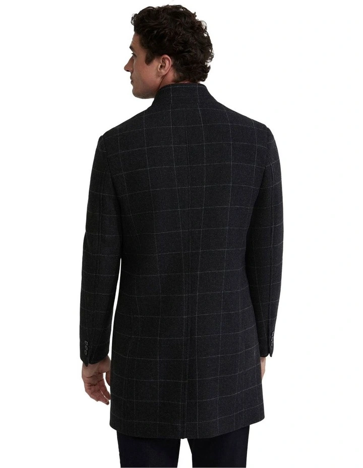 Austin Wool Rich Checked Overcoat in Charcoal image 3