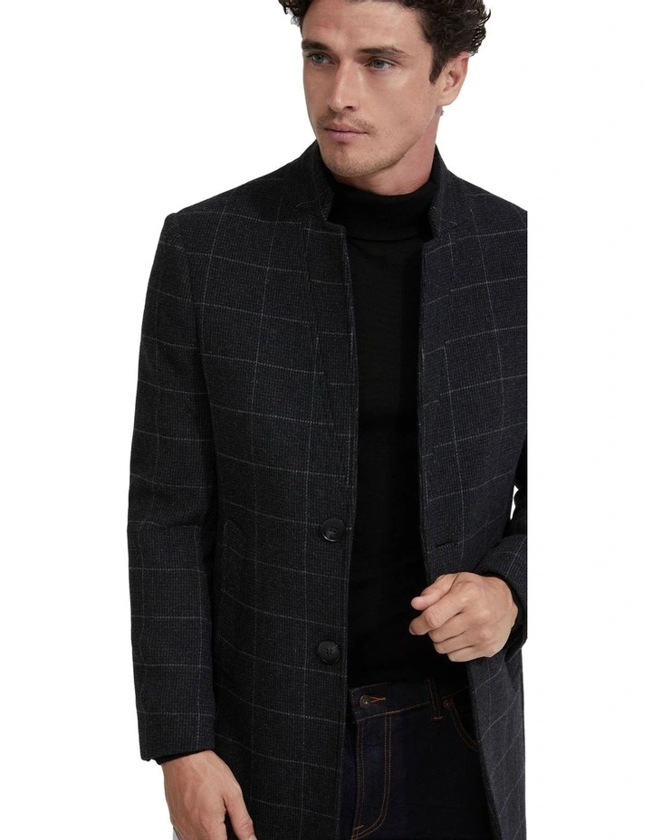 Austin Wool Rich Checked Overcoat in Charcoal image 4
